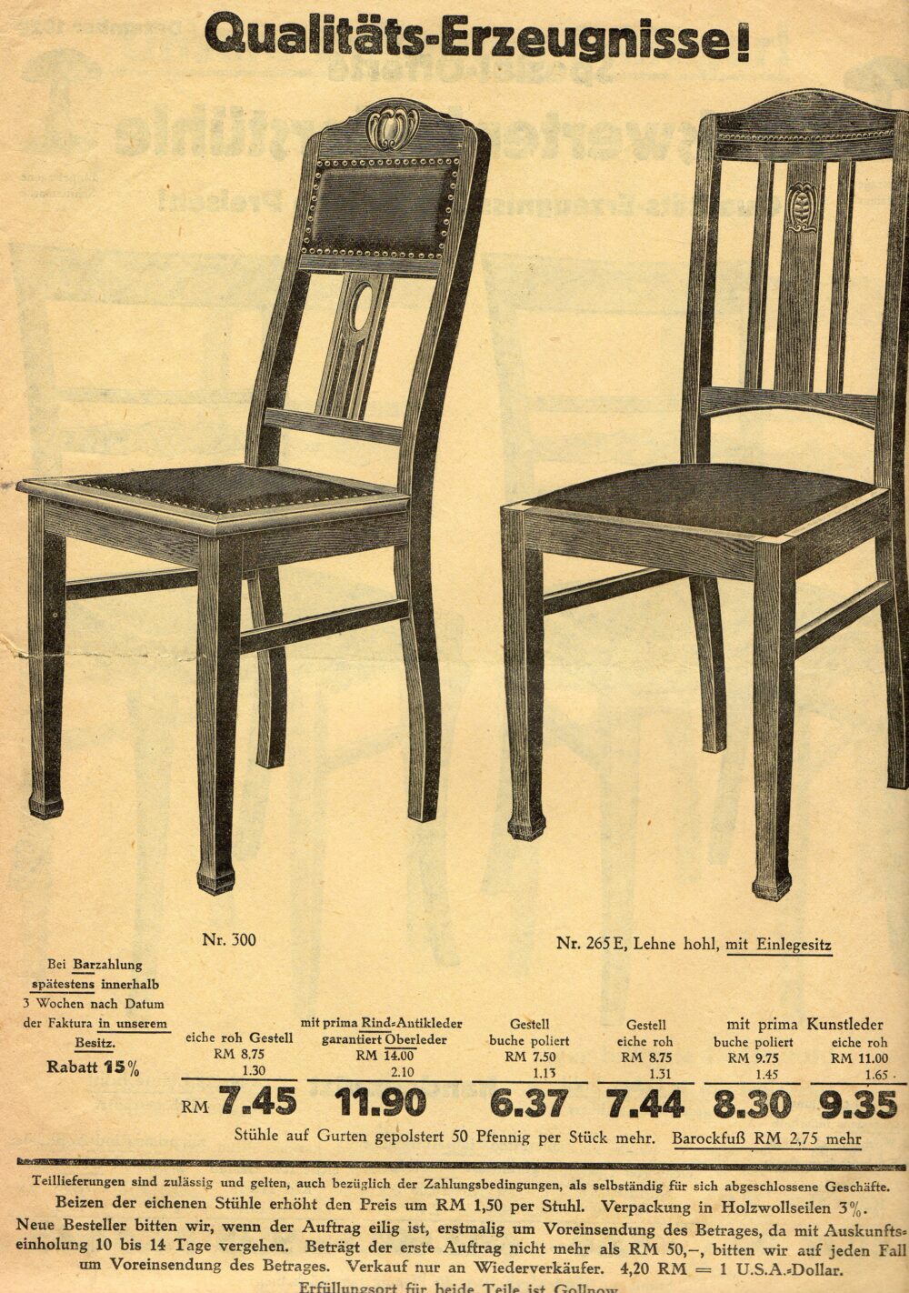 Ceník židlí, Franz Pilz Nachfl. Gollnow