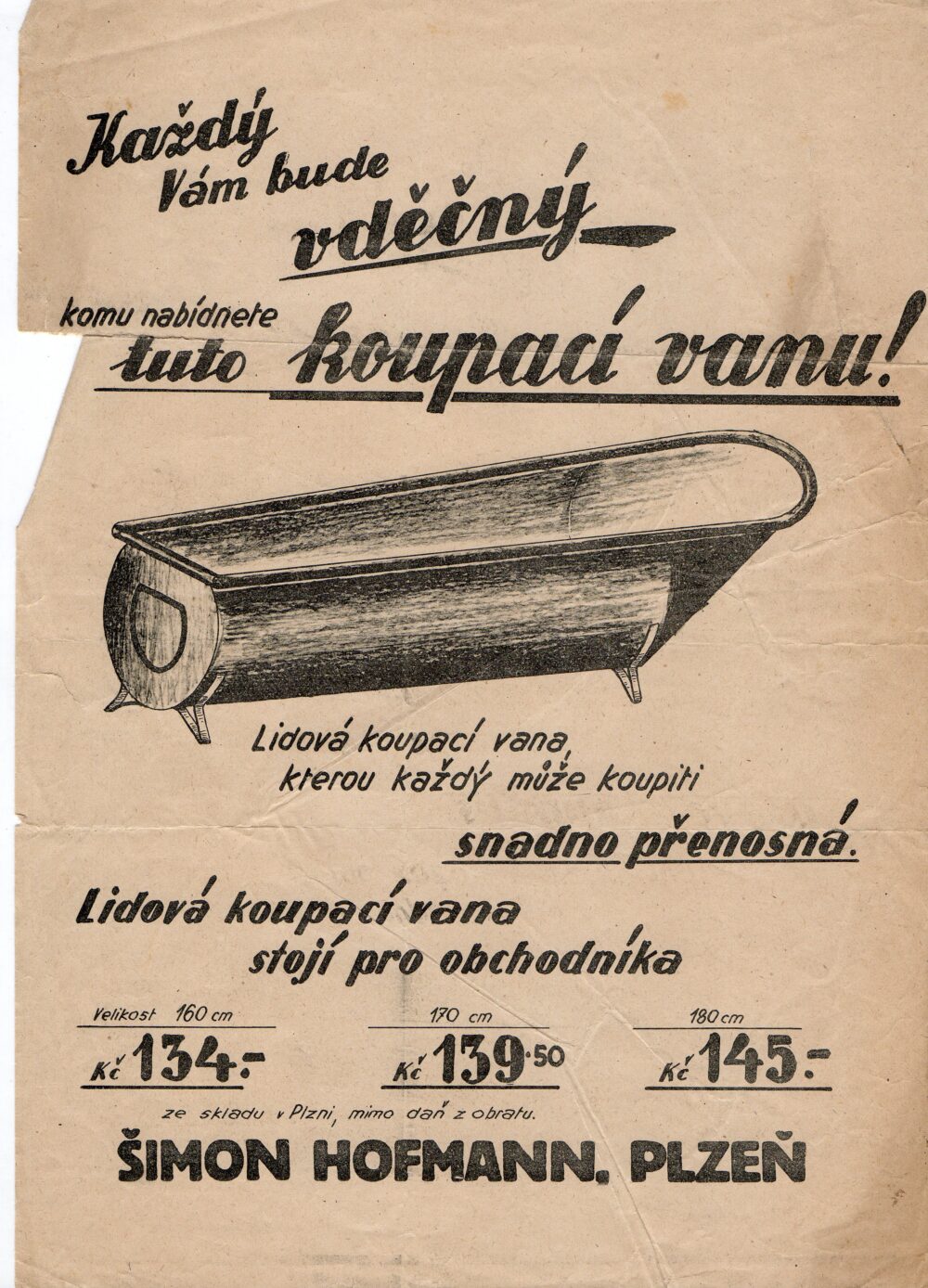 Leták koupací vana, Šimon Hofmann, Plzeň