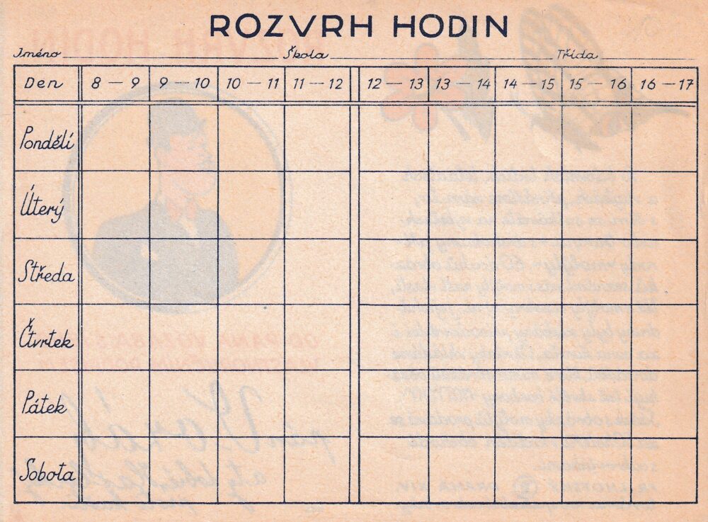 Rozvrh hodin od pana Vozába Cukrovinky