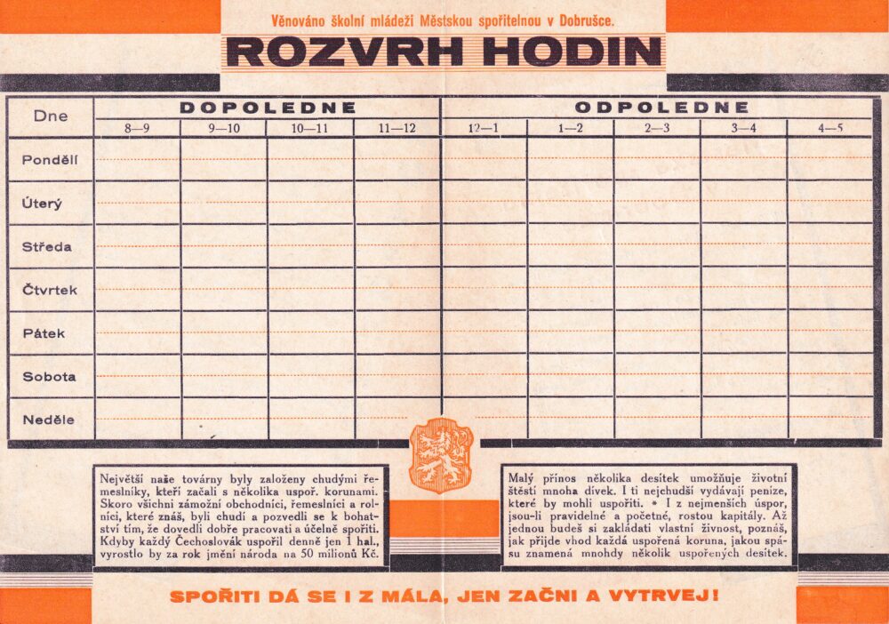 Rozvrh hodin Městská spořitelna, Dobruška