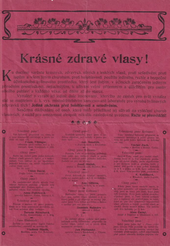 Leták přípravky na vlasy, Kolman