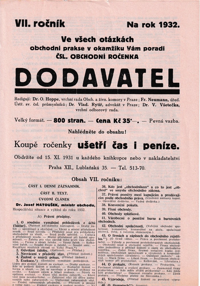 Leták obchodní ročenka Dodavatel, Praha