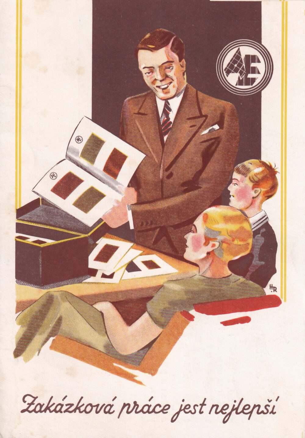 Tvrdá reklamní karta vzorky látek AE – pohled