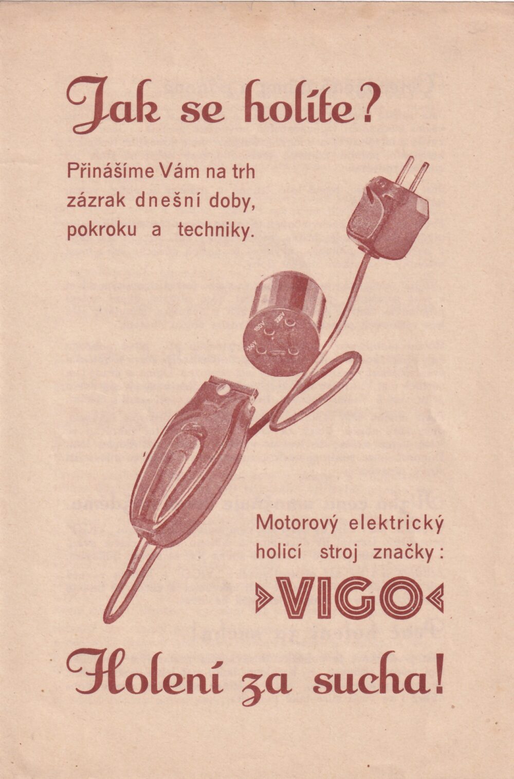 Leták holicí strojek Vigo, Drtina, Praha