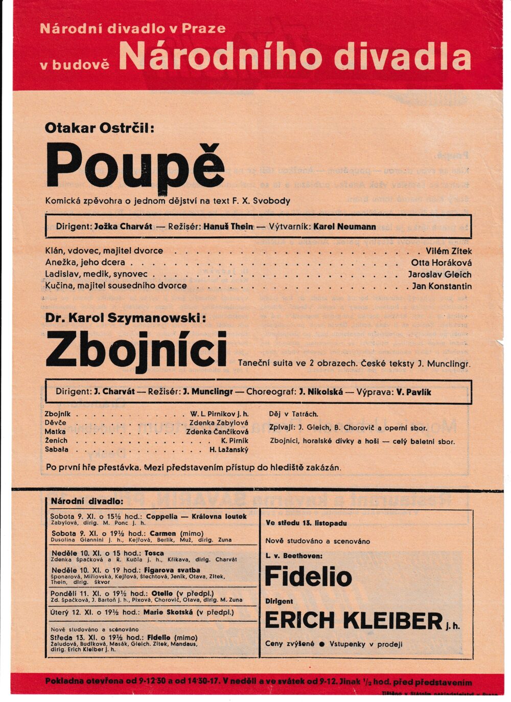 Leták Národní divadlo Poupě a Zbojínici