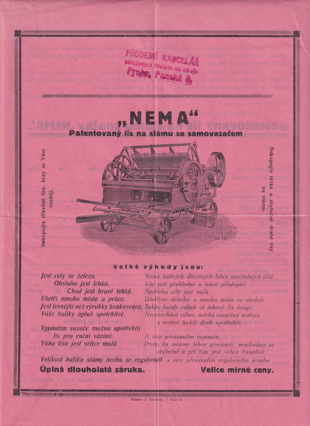 Leták lis na slámu NEMA, Praha