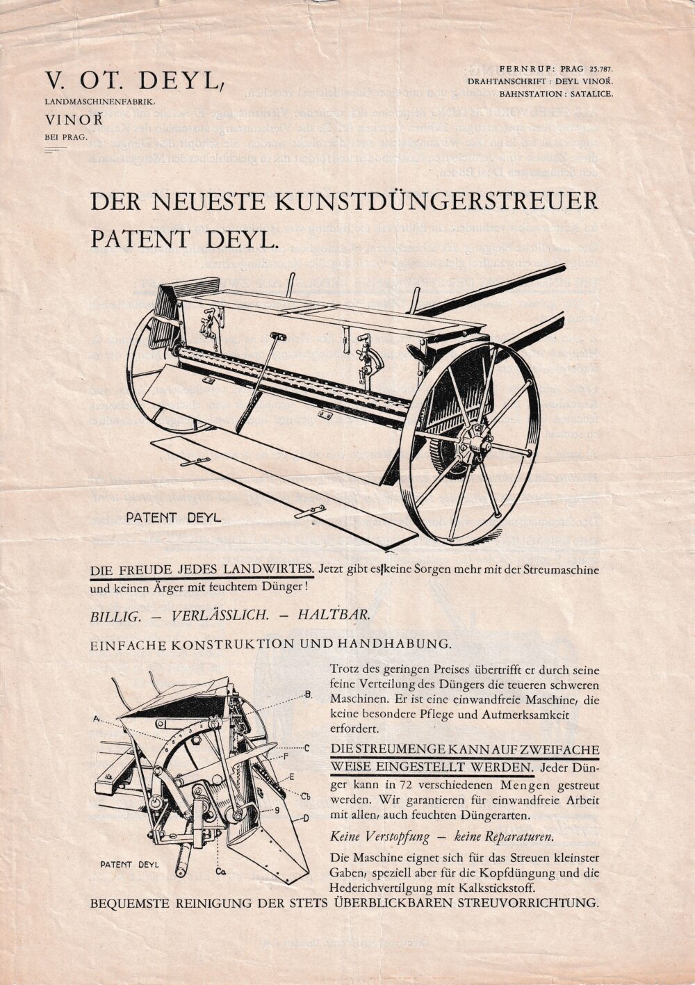 Leták rozmetadlo na hnojivo, Deyl, Vinoř
