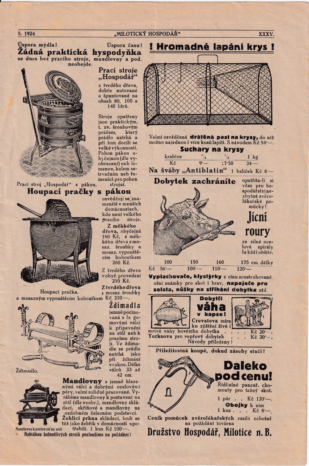 Leták zemědělské nástroje, Hospodář, Milotice