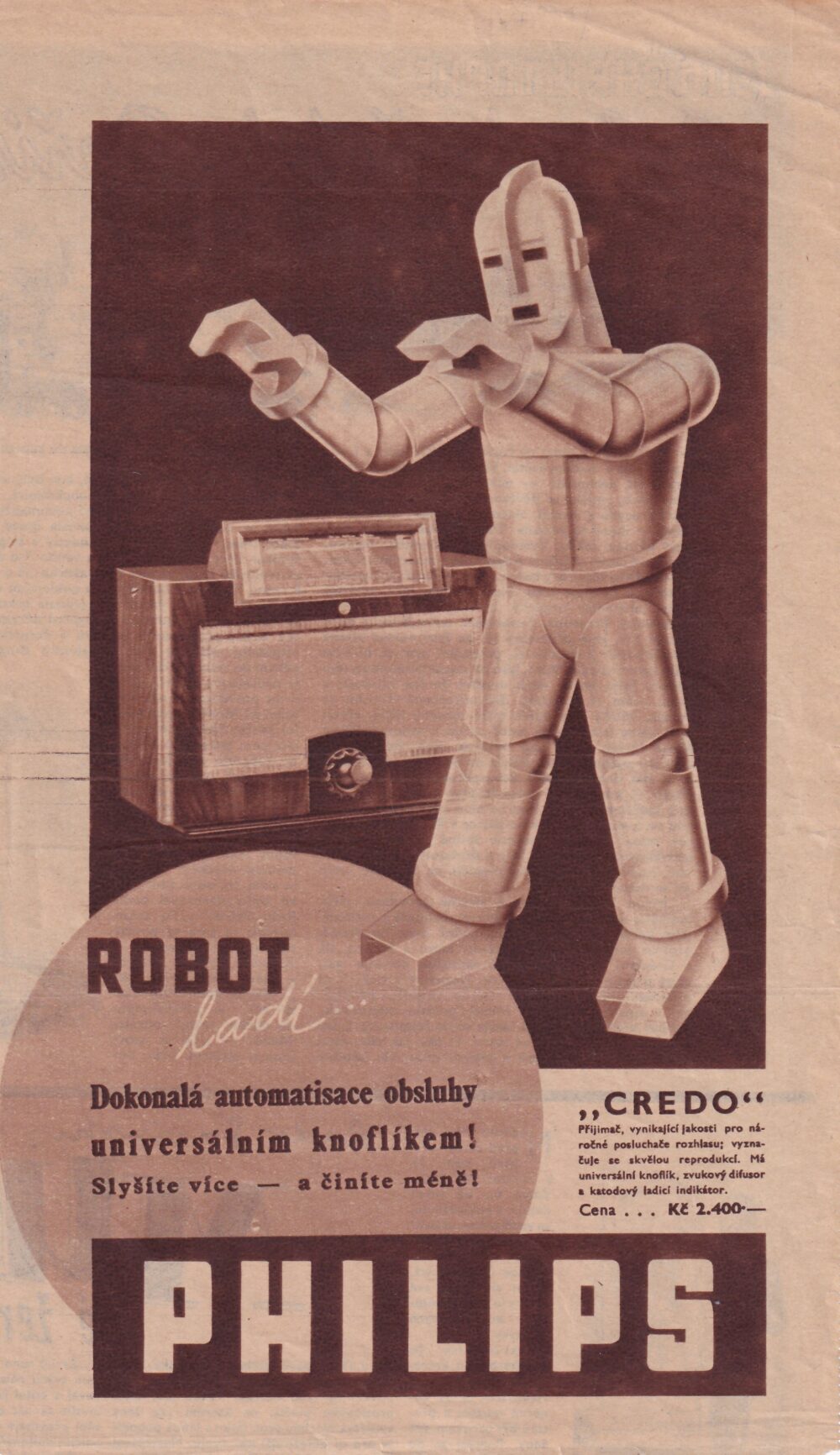 Leták přijímač Credo, Philips, Praha