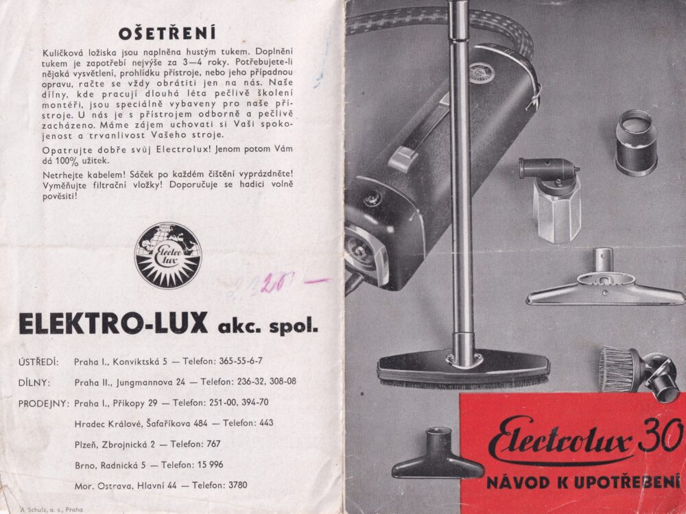 Leták – návod vysavač Elektrolux 30, Praha
