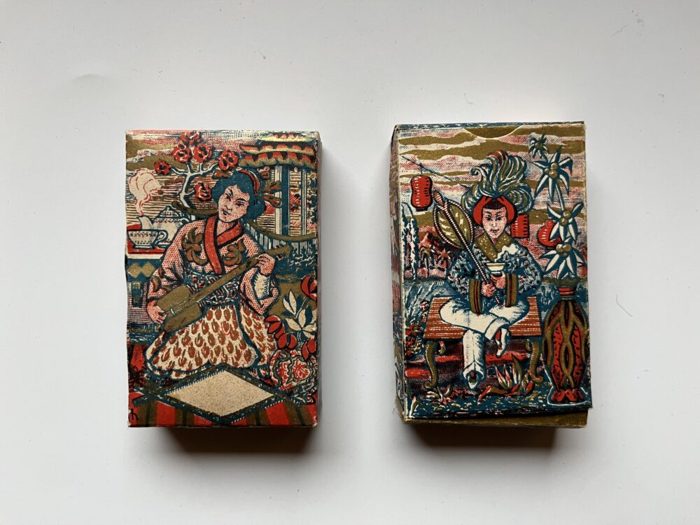 Papírová krabička od čínského čaje 2 ks, 1.pol.20.stol.