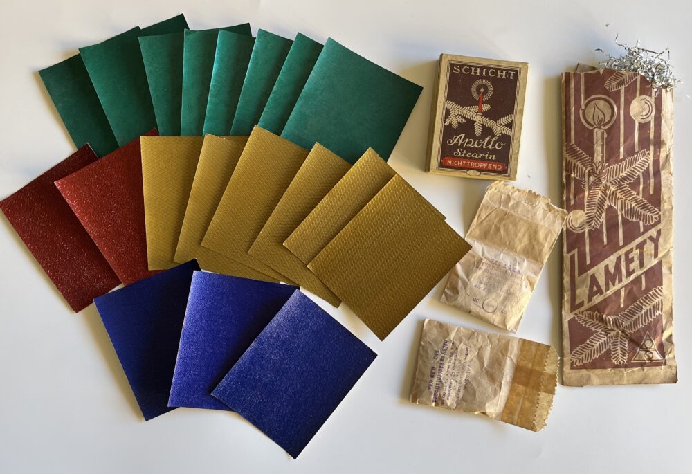 Vánoční set - Lamety, dekorační papírky, háčky Valaška 2.pol.20.stol.