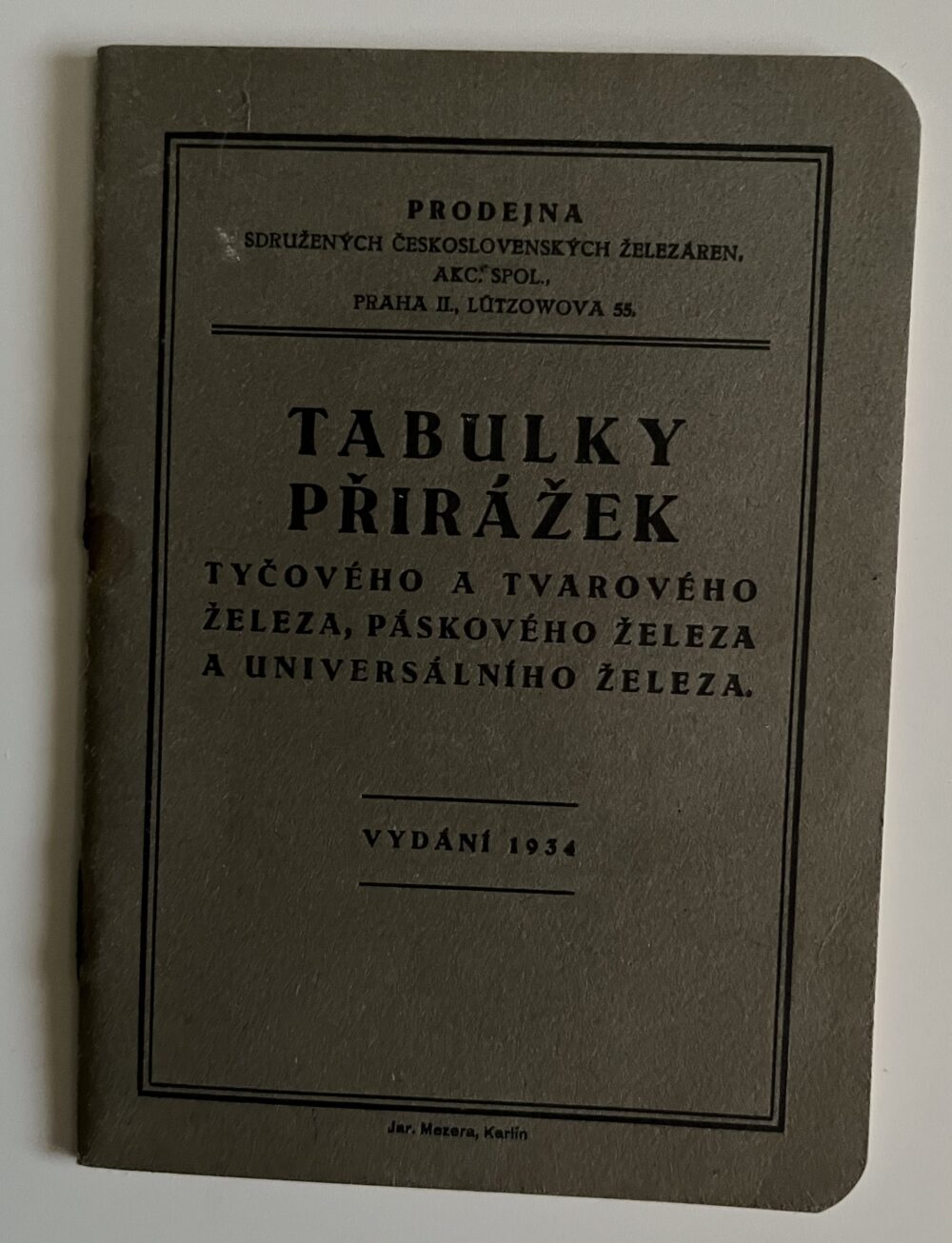Tabulky přirážek tyčového a tvarového, páskového železa r.1934