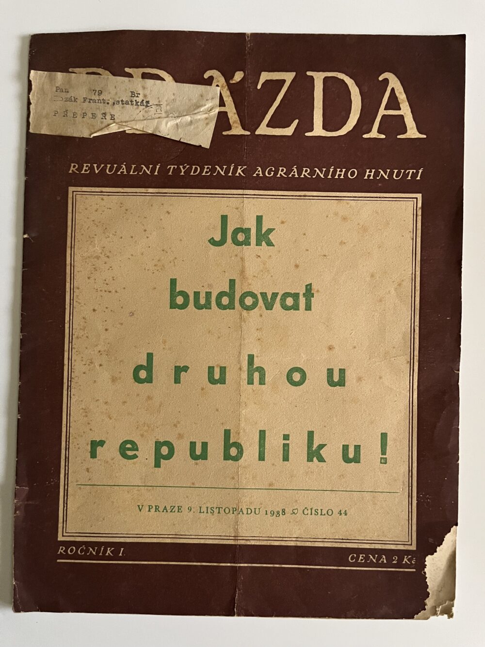 Časopis Brázda - Jak budovat druhou republiku, listopad 1938