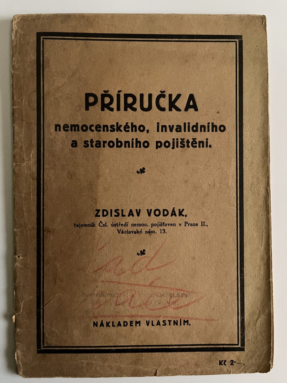 Příručka nemocenského, invalidního a starobního pojištění, Vodák 1926