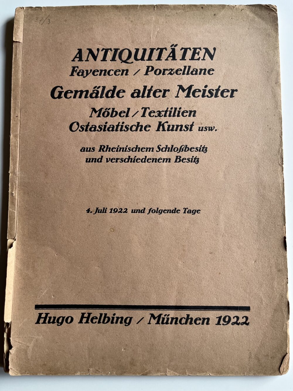 Aukční katalog prestižní mnichovské Galerie Hugo Helbing 1922