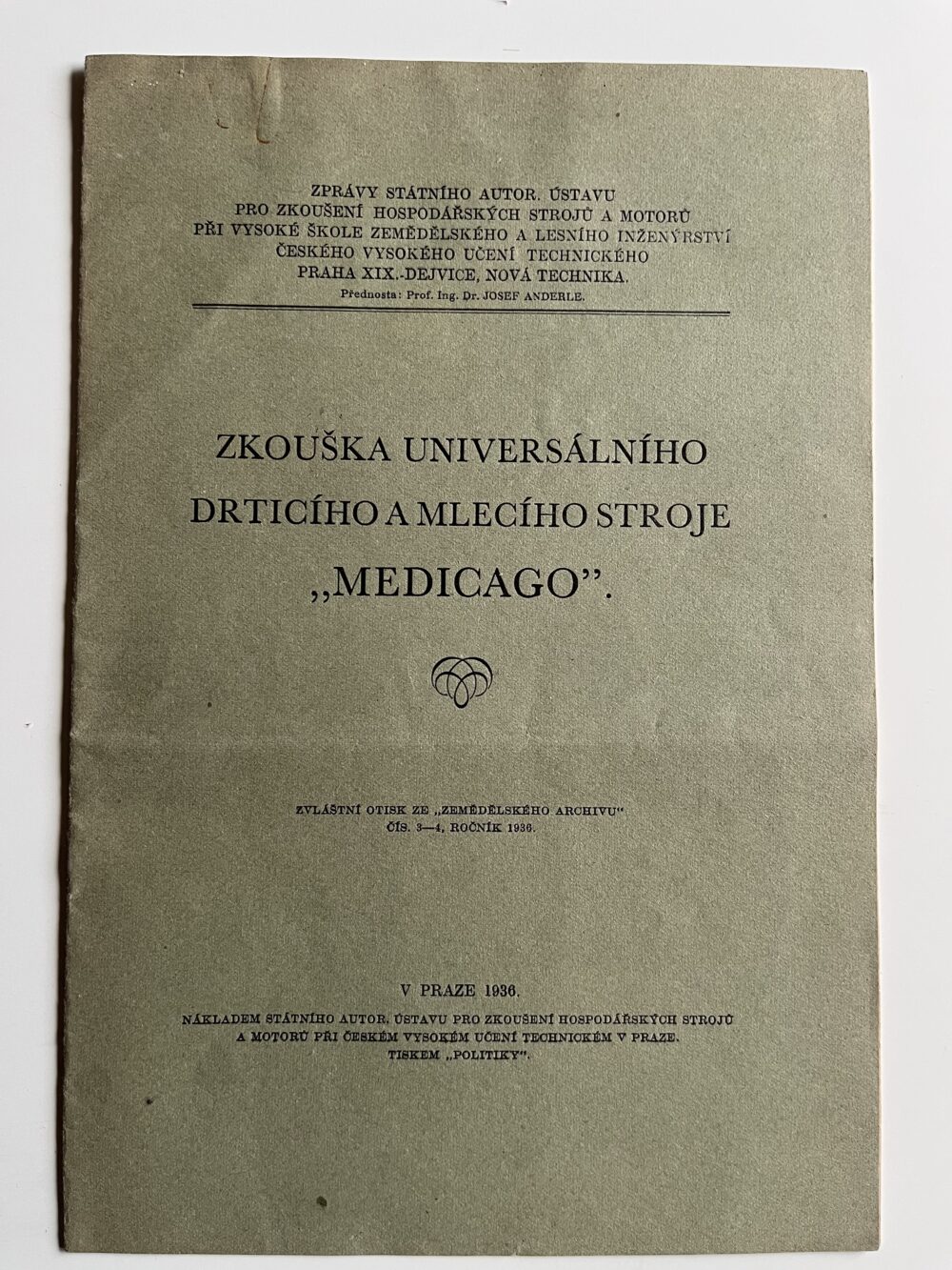 Otisk - Zkouška universálního drtícího a mlecího stroje Medicago 1936
