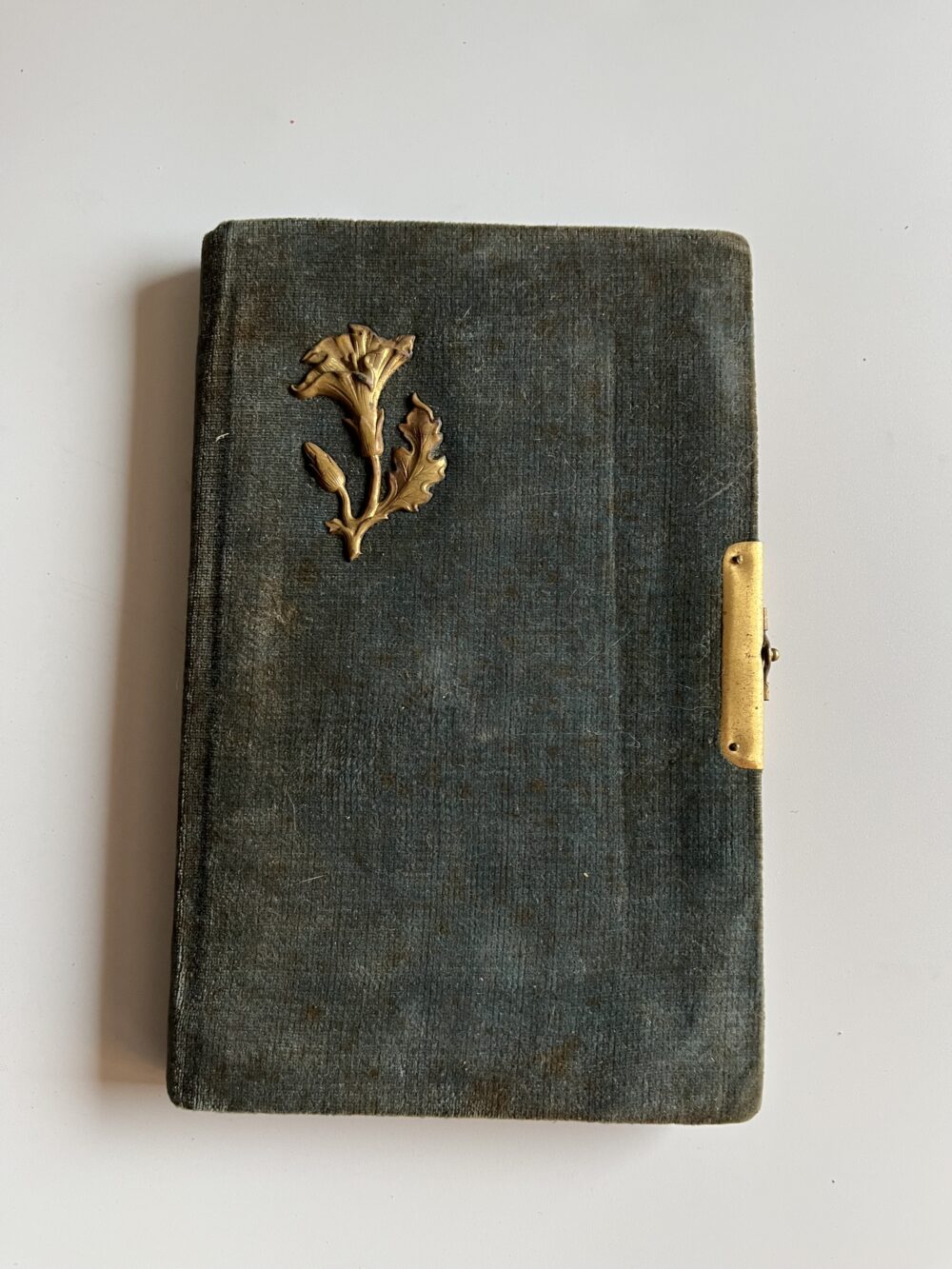Památník semišový, s kovovým zapínáním a květem zlaté barvy