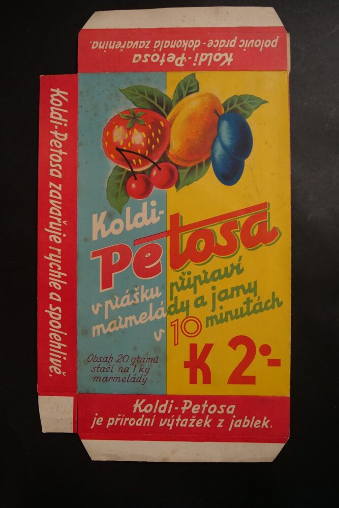 Velká reklamní papírová krabice - Koldi Petosa, zavařeniny... 1.pol.20.st.