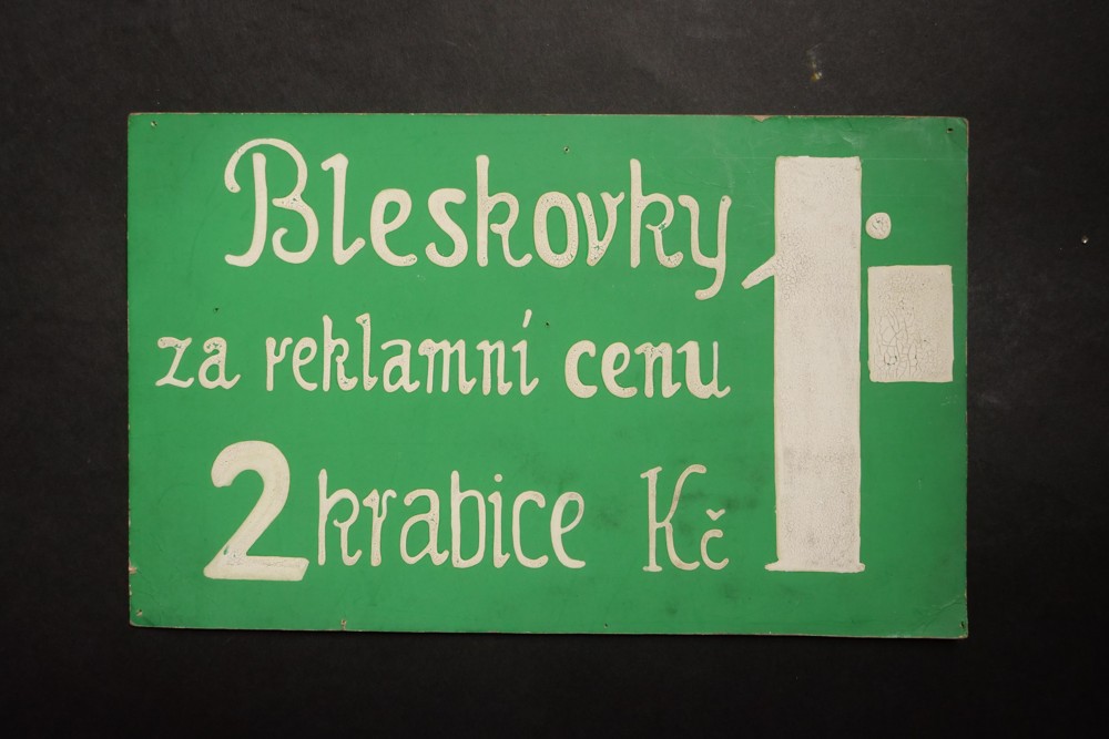 Cedule Bleskovky za reklamní cenu 1 Kč 2 krabice, 1.pol.20.st.