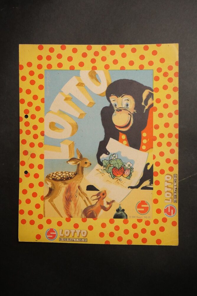 Reklamní cedule LOTTO B-109 Reg.č.145-21, zvířata 1.pol.20.stol.