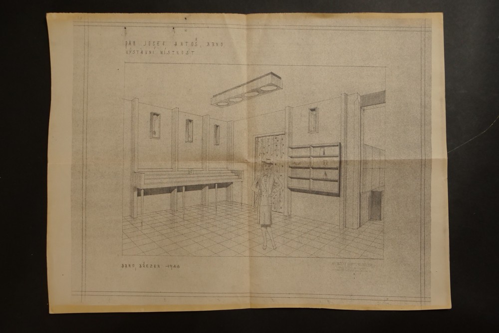 Plakát - nákres výstavní místnost Josef Antoš, Brno r.1946