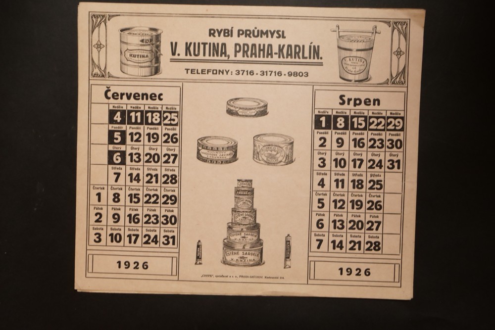 Papírová cedule Rybí průmysl V.Kutina,Praha Karlín, 2 ks r.1926
