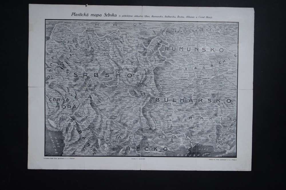 Starožitá plastická mapa - Srbsko, první pol. 20. stol.