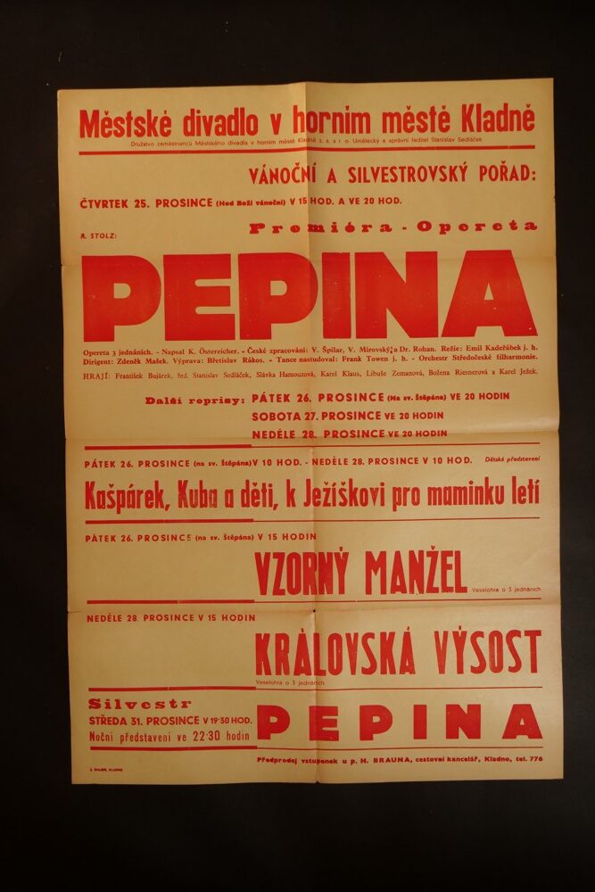 Plakát na Vánoční a Silvestrovské pořady, Městské divadlo Kladno