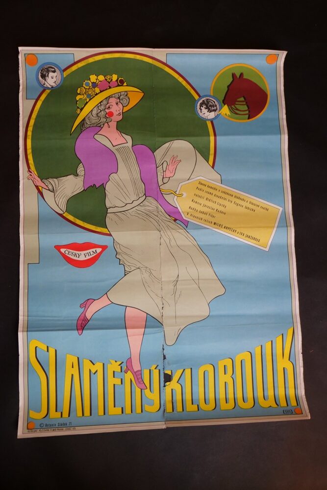 Plakát českému filmu Slaměný klobouk, malíř Antonín Sládek 1971