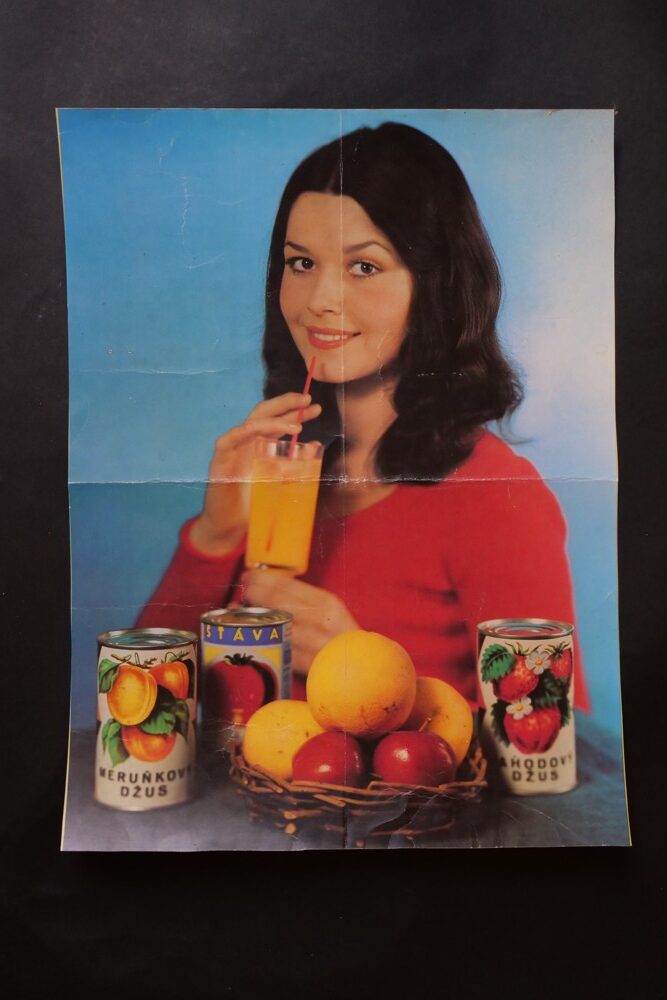 Reklamní plakát na džusy a šťávy, ovoce 2.pol.20.stol.