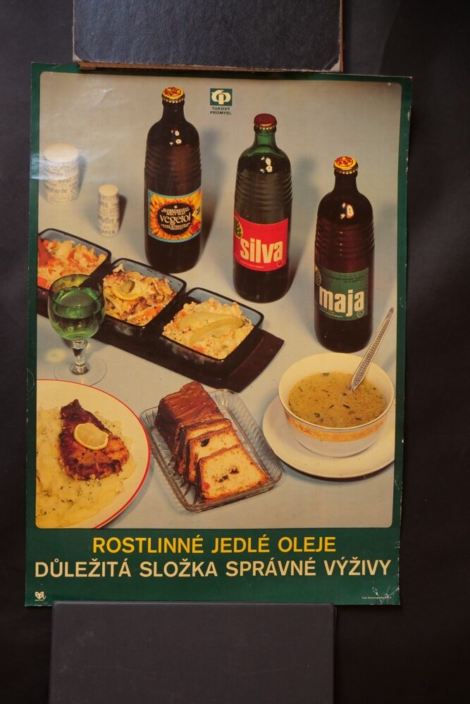 Plakát ze socialismu Rostlinné jedlé oleje Maja, Silva, Vegetol