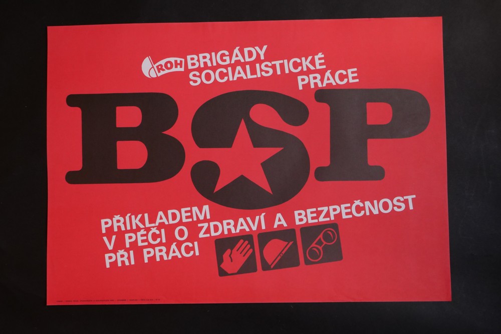 Plakát ROH bezpečnost práce, ochranné pomůcky, BSP výtvar. Vančura