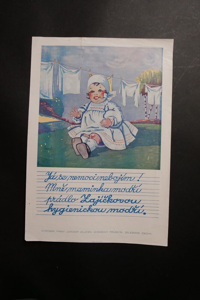 Reklamní plakát Zajíčkova hygienická modř, Železnice 1.pol.20.st.