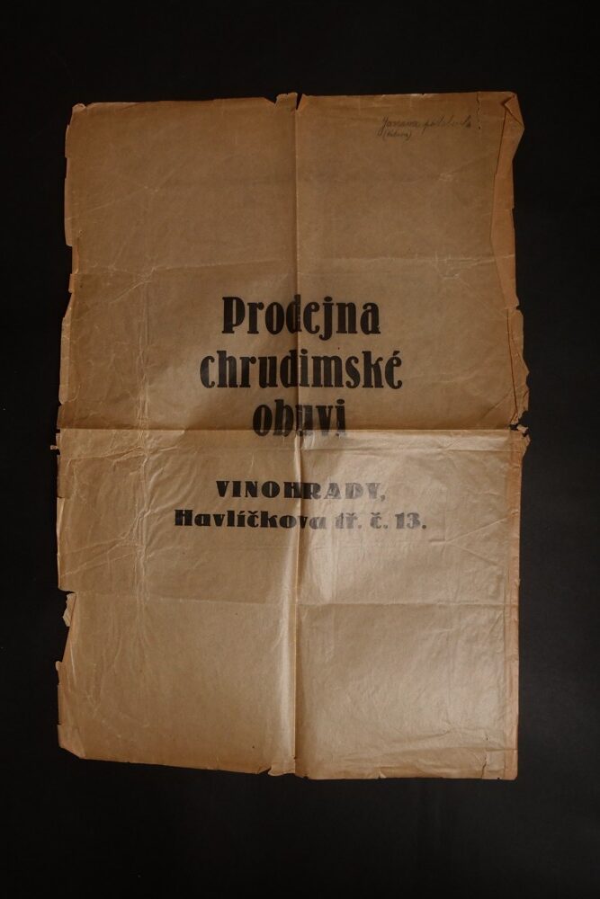 Plakát Prodejna chrudimské obuvi, Vinohrady 1.pol.20.stol.
