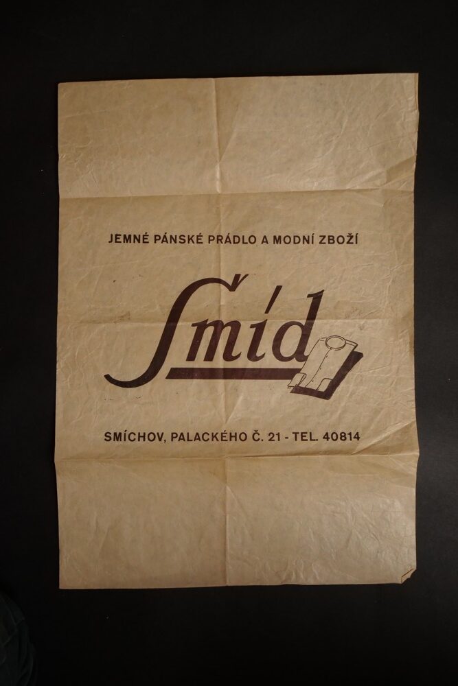 Reklamní papír - pánské prádlo a moderní zboží, Šmíd 1.pol.20.stol.