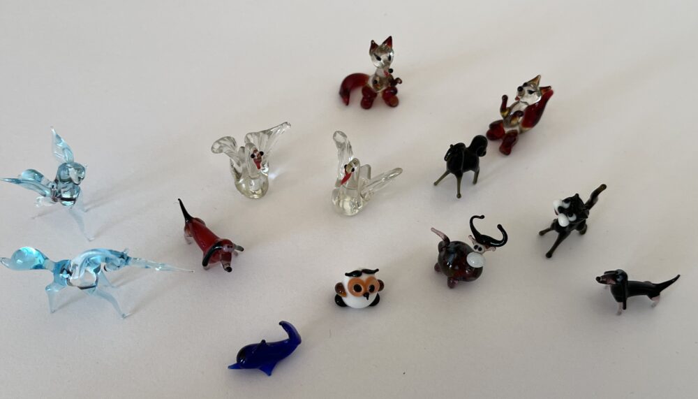 Miniaturní skleněné figurky - zvířátka, ruční výroba 13 ks