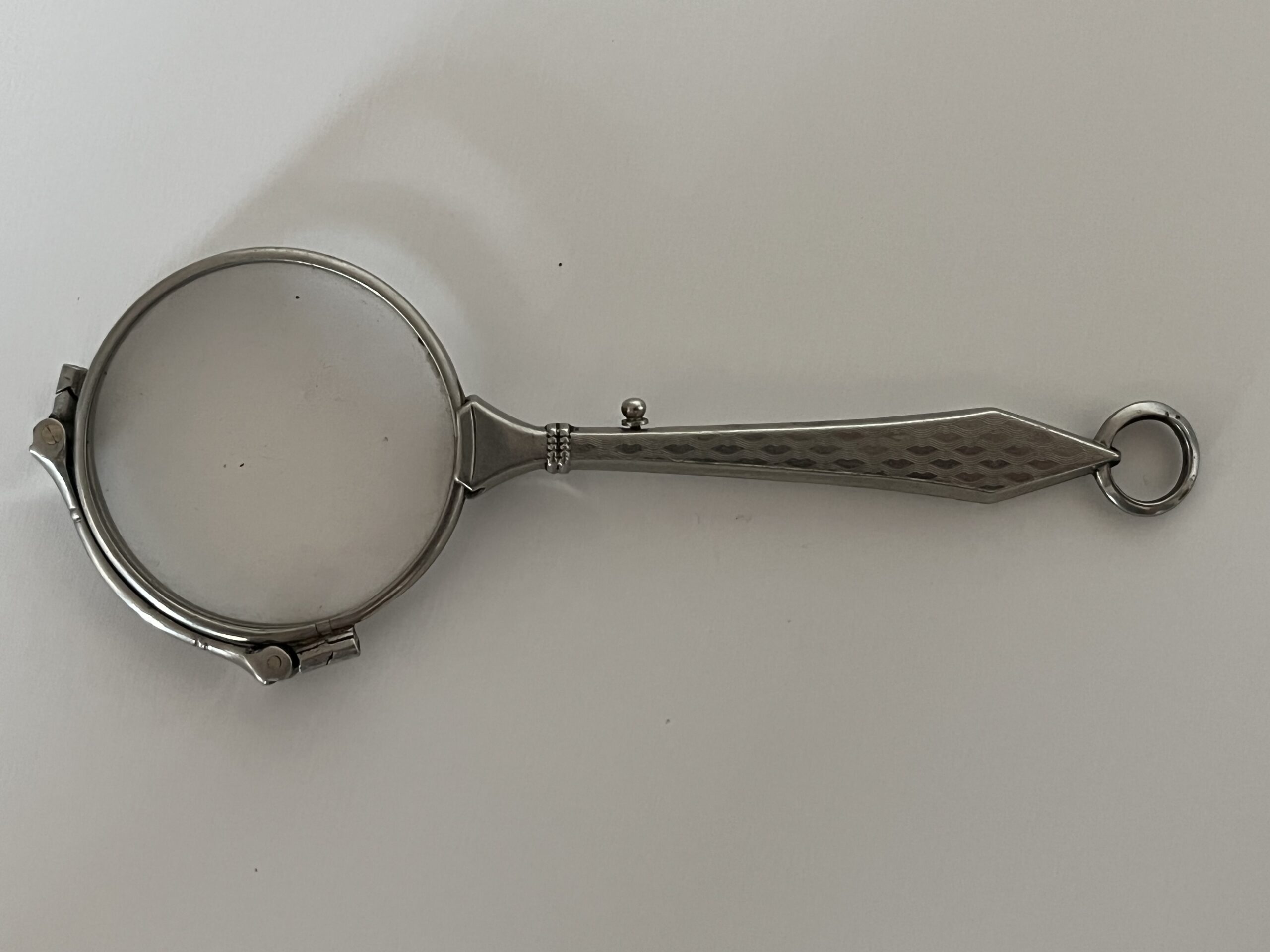 Starožitné skládací brýle lorňon - lorgnette s dlouhou šikmou rukojetí - Obrázek 3